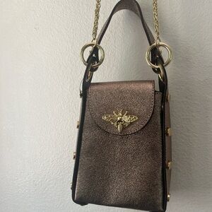 Vera Pelle Gold and Brown Mini Bag bee purse